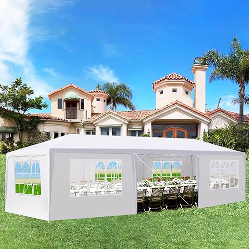 Miniatura 18 de Tienda de campaña de fiesta de 10 x 30 pies, carpas para fiestas, toldo de patio de boda al aire libre con 5 paredes laterales extraíbles, tienda de