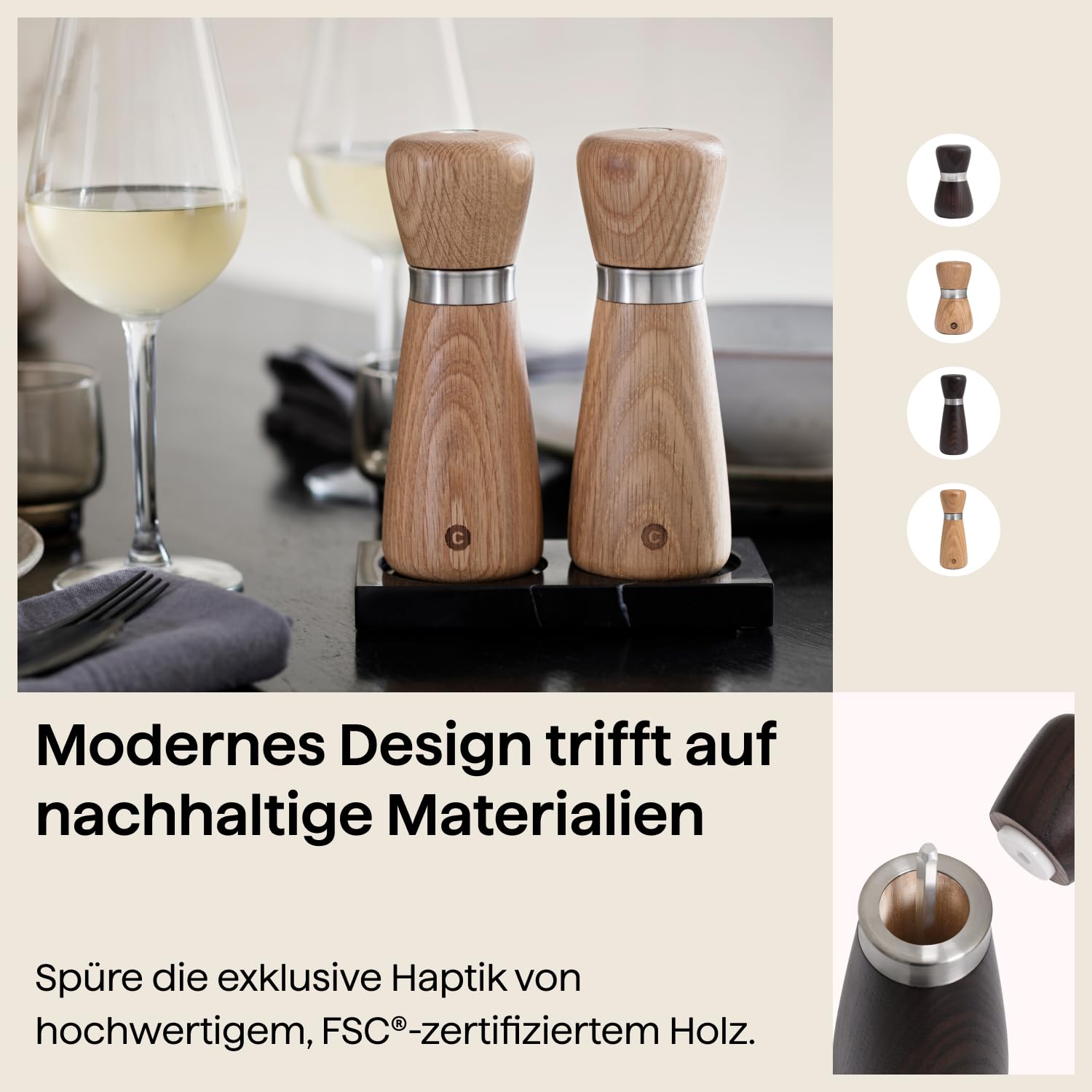 Crushgrind Kyoto Gewürzmühle mit Keramikmahlwerk | Salz und Pfeffermühle mit verstellbarem Mahlgrad für grobes Salz | Kräutermühle aus hochwertigen, nachhaltigen Materialien (170 mm, Braune Esche) | Keramikmahlwerk mit verstellbarem Mahlgrad - Für Salz, P