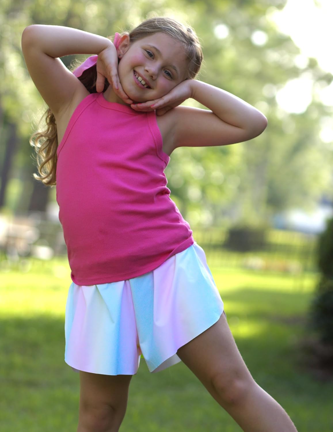 Zaclotre Girls Butterfly Shorts with Pockets 2 in 1 Flowy Running Shorts Kids Athletic Skorts for Tennis Cheer Dance - Image 2