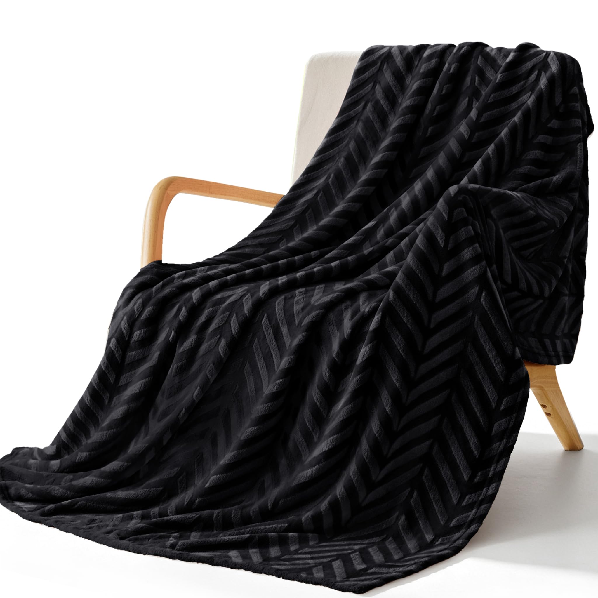 Whale Flotilla Flannel Fleece Throw Blanket for Sofa, 130x150 CM Soft Fluffy Velvet Sofa Blanket with Decorative Chevron Pattern for All Season, Warm and Lightweight, Black