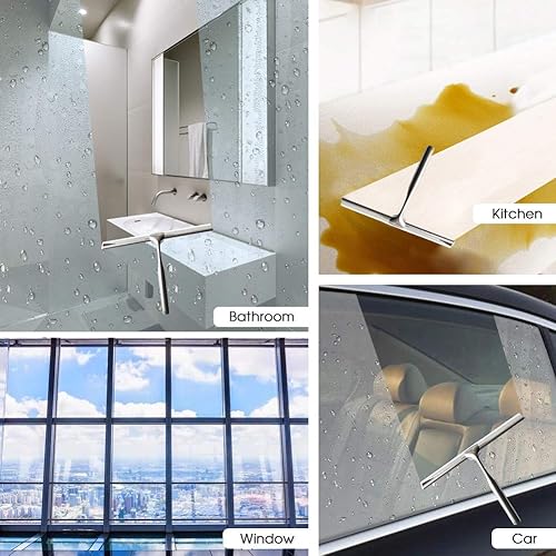 Miniatura 7 de Escobilla de ducha de acero inoxidable con gancho autoadhesivo, escobilla de ventana para puertas de ducha, limpiadores de espejo de baño, limpieza