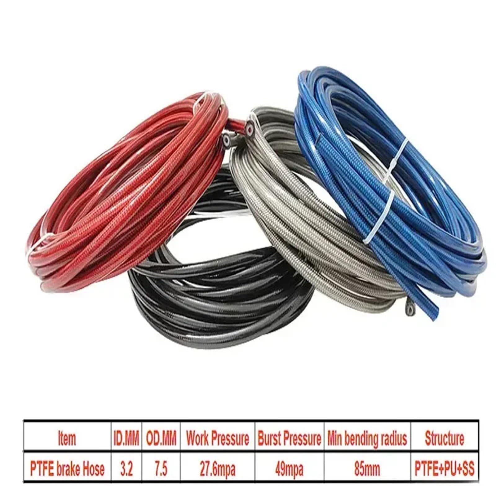 rura hamulcowa AN3 1M~10M Motocyklowy przewód hamulcowy w oplocie PVC ze stali nierdzewnej PTFE Przewód hamulcowy Przewód paliwowy Olej napędowy(PTFE silver,2m)