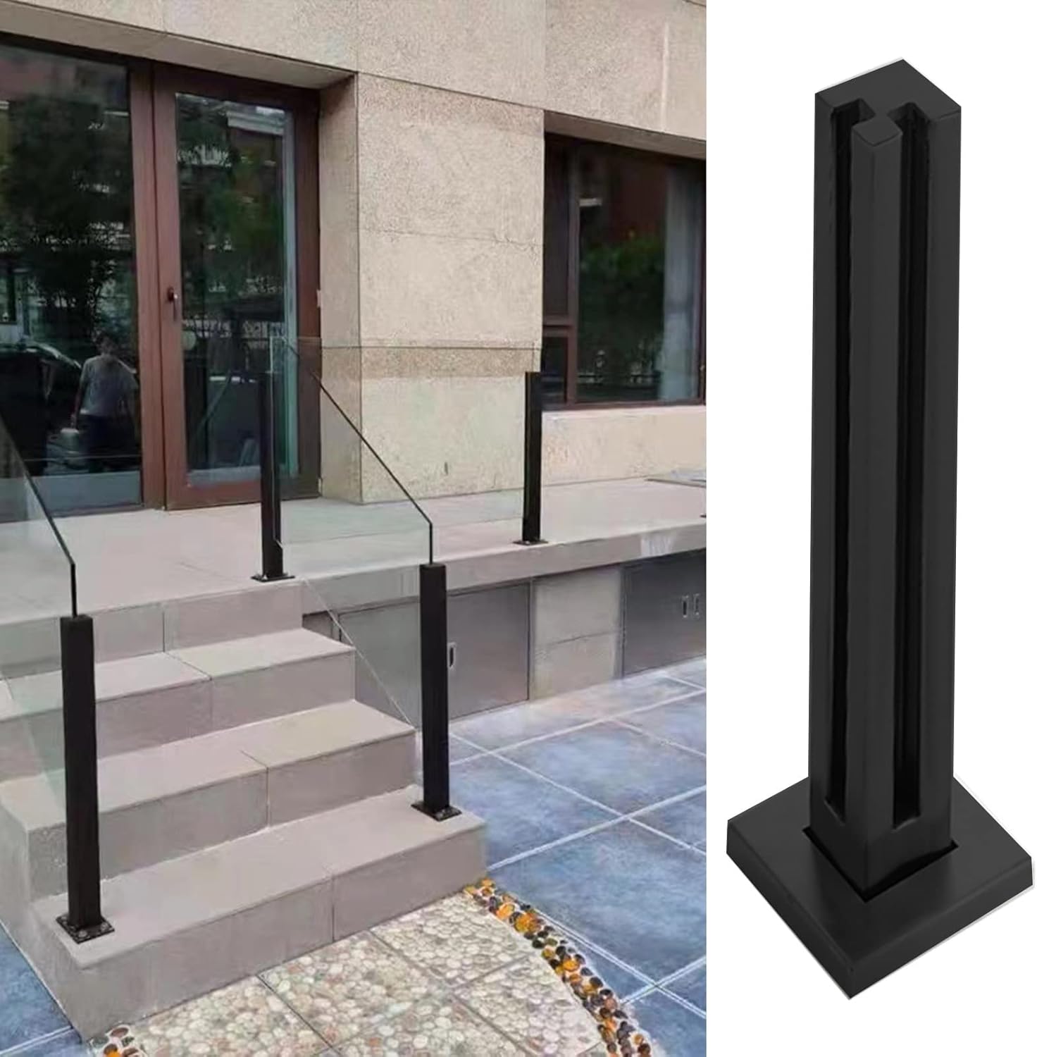 Amazon.com: Black Square Glass Railing Base for Stairs/ Deck Indoor ...