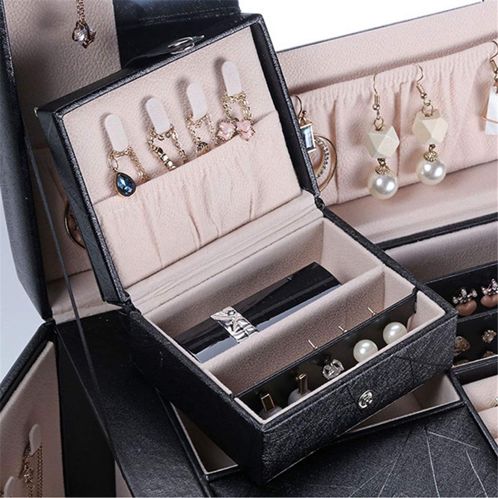 Joyero de Gran Capacidad Caja de Almacenamiento de cosméticos de Cuero de Cinco Capas Caja de Almacenamiento de Joyas de múltiples Capas