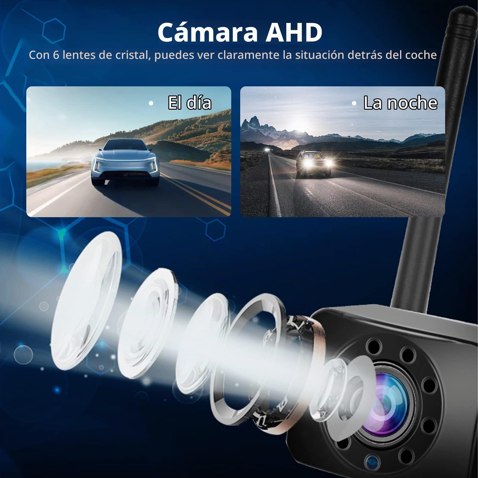Hodozzy 4,3 Pulgadas Kit de Cámara Trasera Digital Inalámbrica con Monitor Pantalla IPS y Camara AHD Visión Nocturna Impermeable IP68 Cámara de Marcha Atrás Inalámbrico 12V para Automóviles Camiones