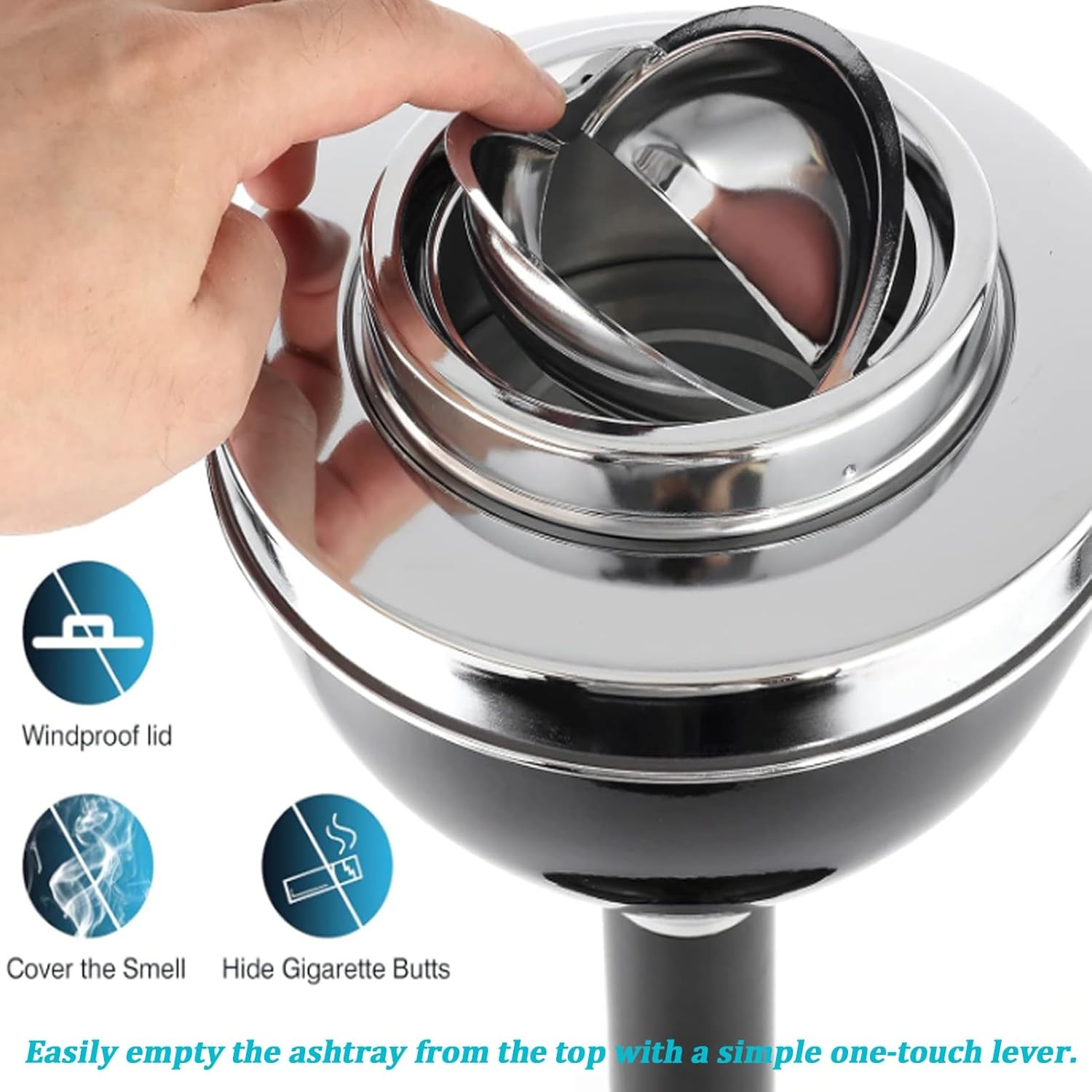 Standing Ashtray Outdoor with Lid, Tall Ccigarette Disposal Container Ash Tray, Cigarette Butt Receptacle Disposal for Cigarette Butt Receptacle Disposal(White,60cm/23.6in)