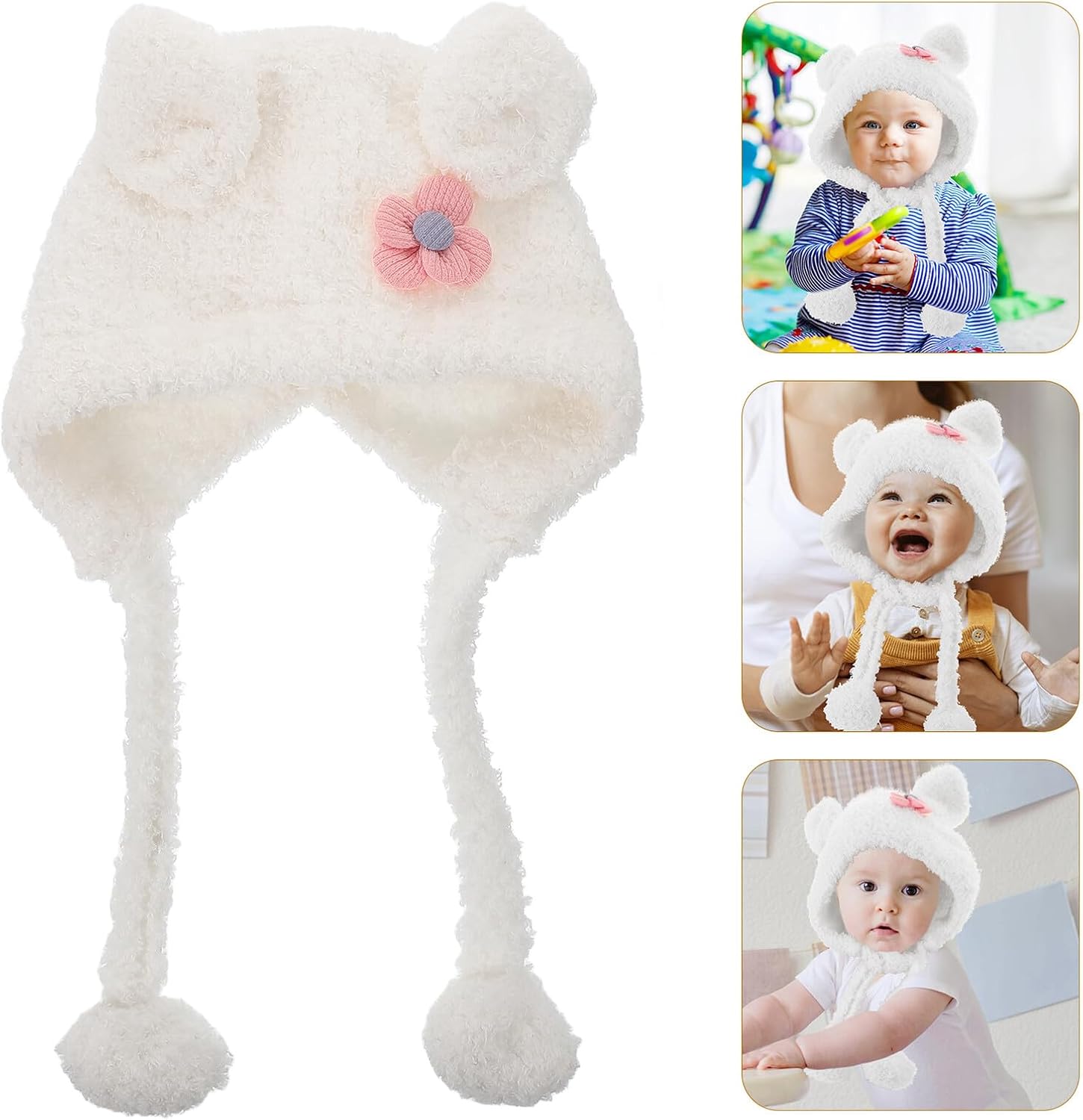HANABASS Xmas Baby Winter Hat Kids Soft Fiber Bear Earflap Beanie White