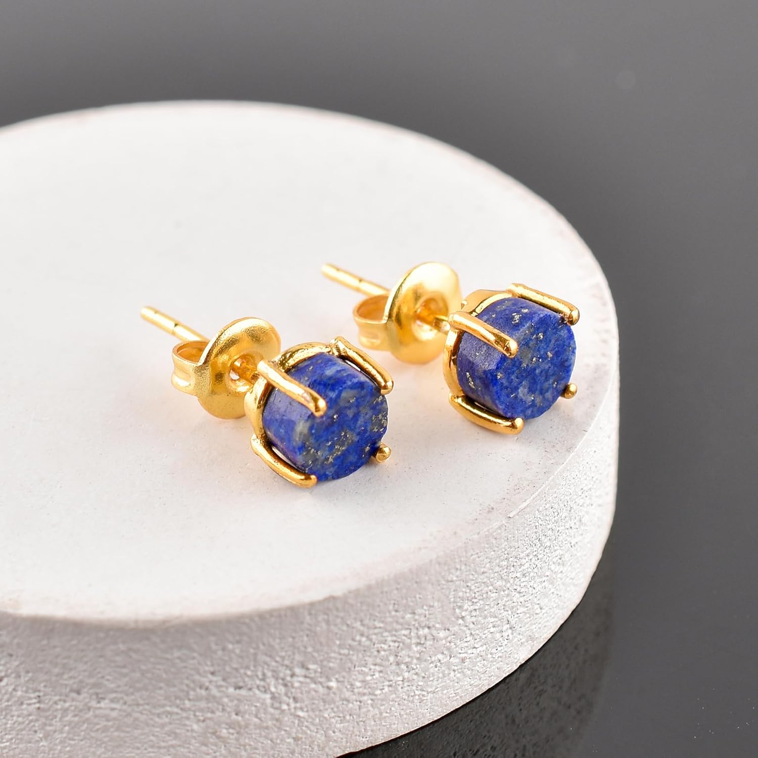 Raw Gold Stud Earrings For Women Natural Gemstone Dainty Pair, Birthstone Energy Crystals Jewelry 14K Gold Plated Flat Back Earrings Trendy Gifts For Mom - Image 3