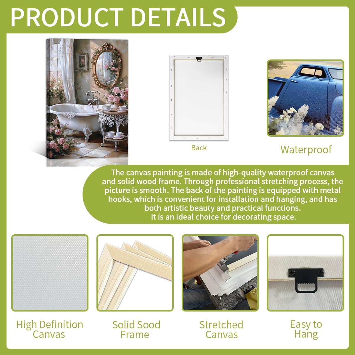 Pink Flowers Bathtub Wall Art Flowers Picture for Bathroom Wall Decor Floral Botanical Painting Prints for Living Room Framed Decor(Artwork-1,12x18inch (30x45cm))