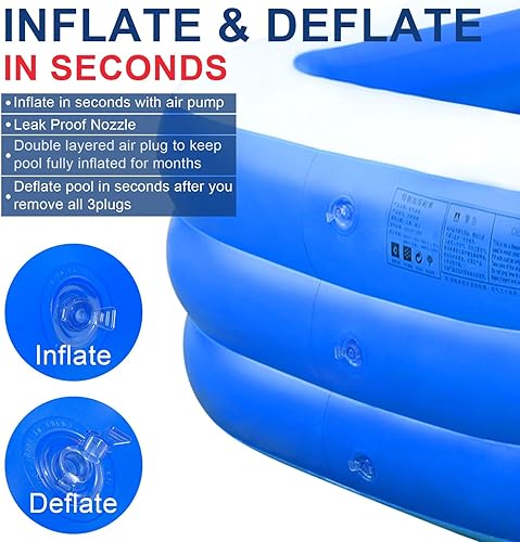 Miniatura 5 de Piscina para niños y adultos, 120 x 70 x 22 pulgadas, tamaño completo, piscina inflable para niños, patio trasero, fiesta acuática de verano al aire