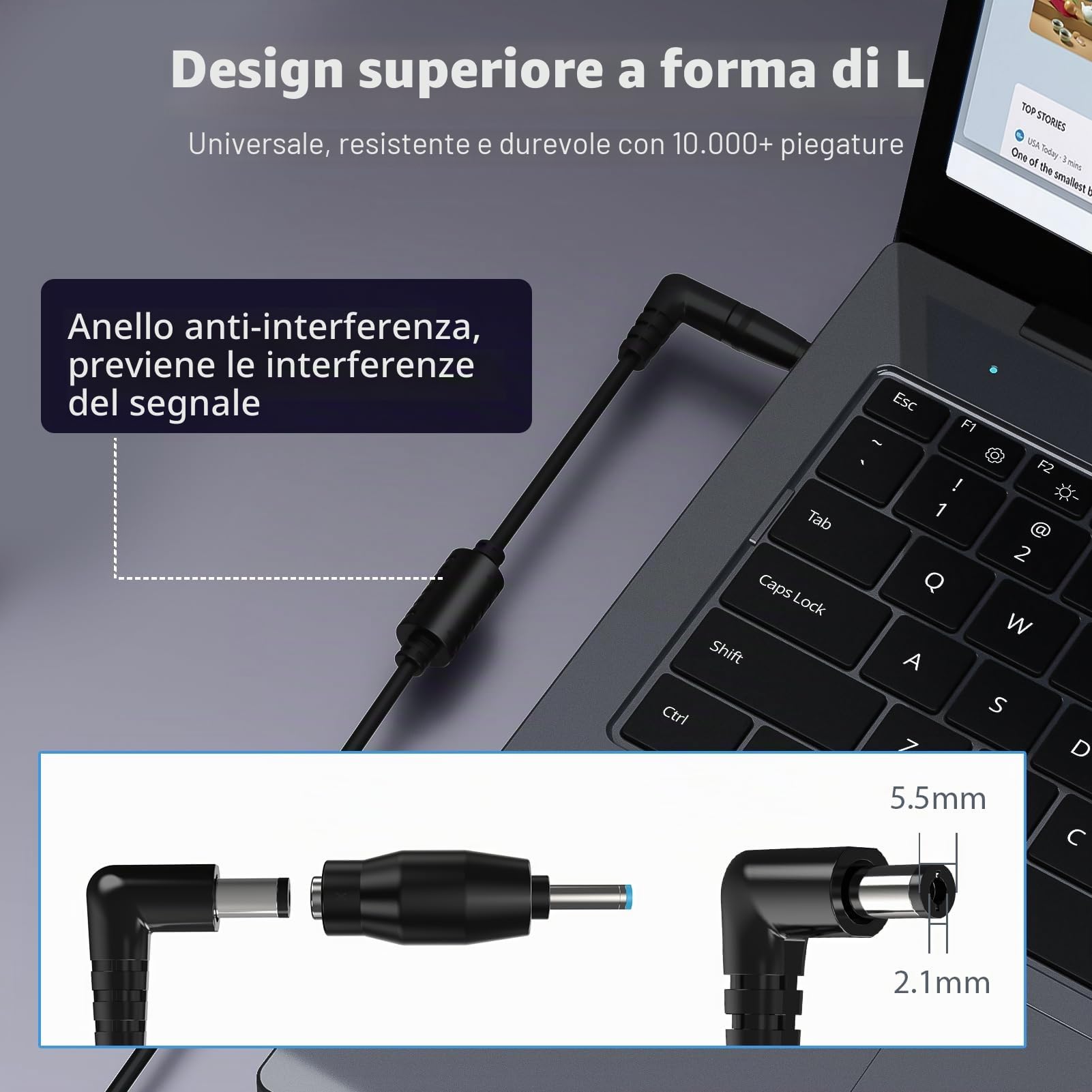 90W Caricatore Universale Notebook per PC Portatile – Compatibile con HP, ASUS, Lenovo, Dell, Acer, Toshiba, Sony, Samsung – 18.5V-20V, 4.74A Max, 15 Connettori (Senza USB-C)