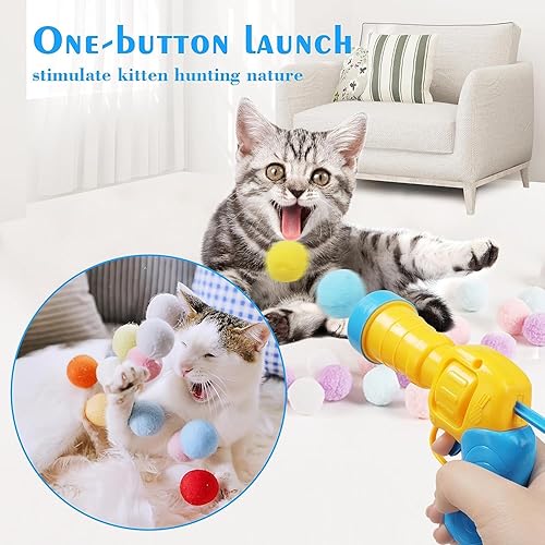 Miniatura 2 de Mewlmart Juguetes interactivos para gatos para interiores, lanzador de bolas de felpa, juguetes de enriquecimiento para gatos, bolas de pompón, 30