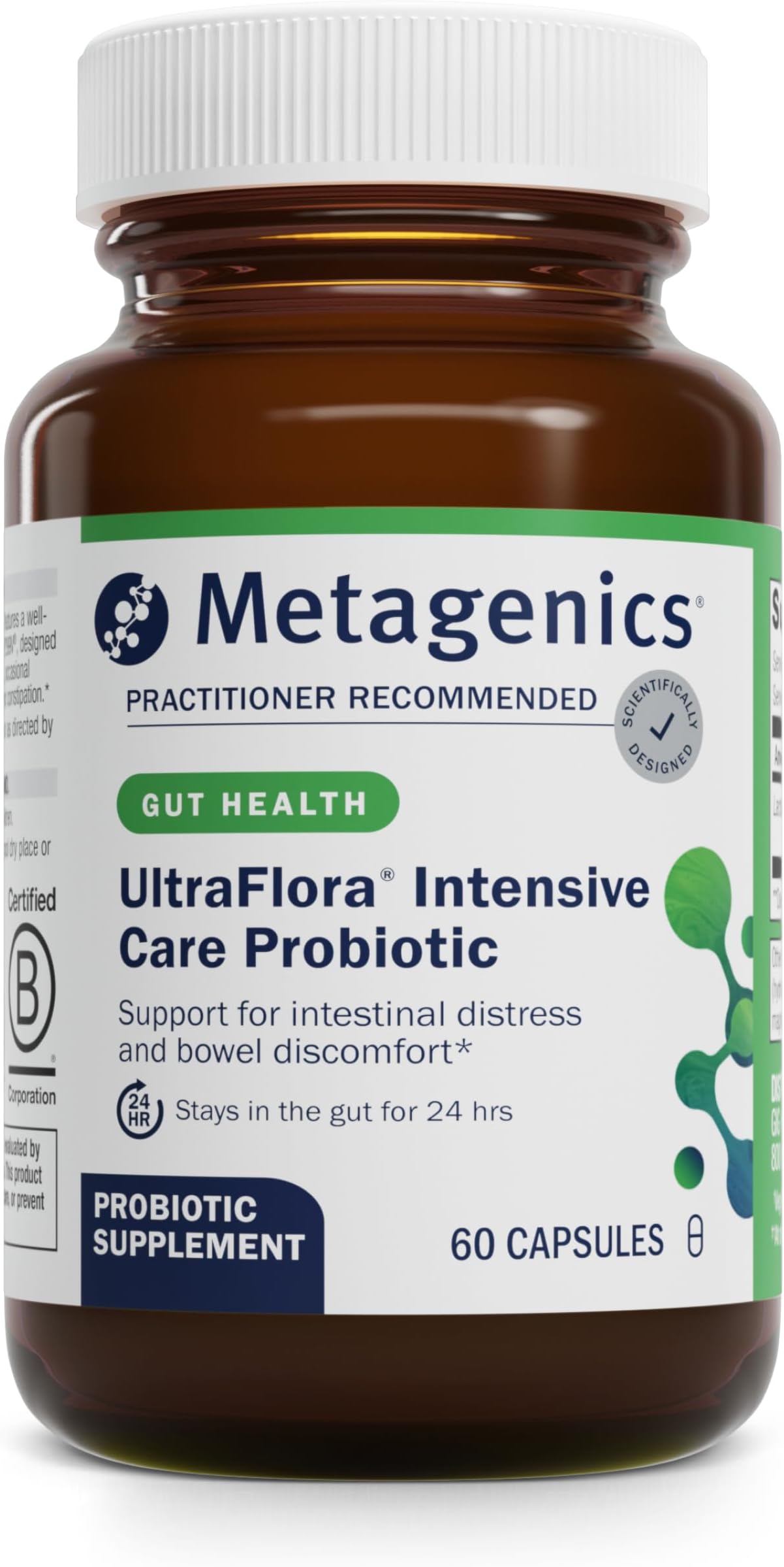 Metagenics UltraFlora Intensive Care Probiotic - 20 Billion CFU Clinically Tested Lactobacillus plantarum 299v* - Supports Digestive Health & Bowel Regularity* - Gluten-Free, Vegetarian - 60 Capsules