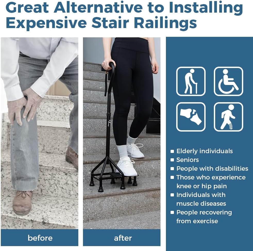 MMingo Adjustable Stair Climbing Assist Cane for Seniors, Step Stair Walking Aid, Stability Walking Sticks and Mobility on Stairs, Walk Up and Down Stairs Assist Devices, Non-Slip Stair Assist Aid