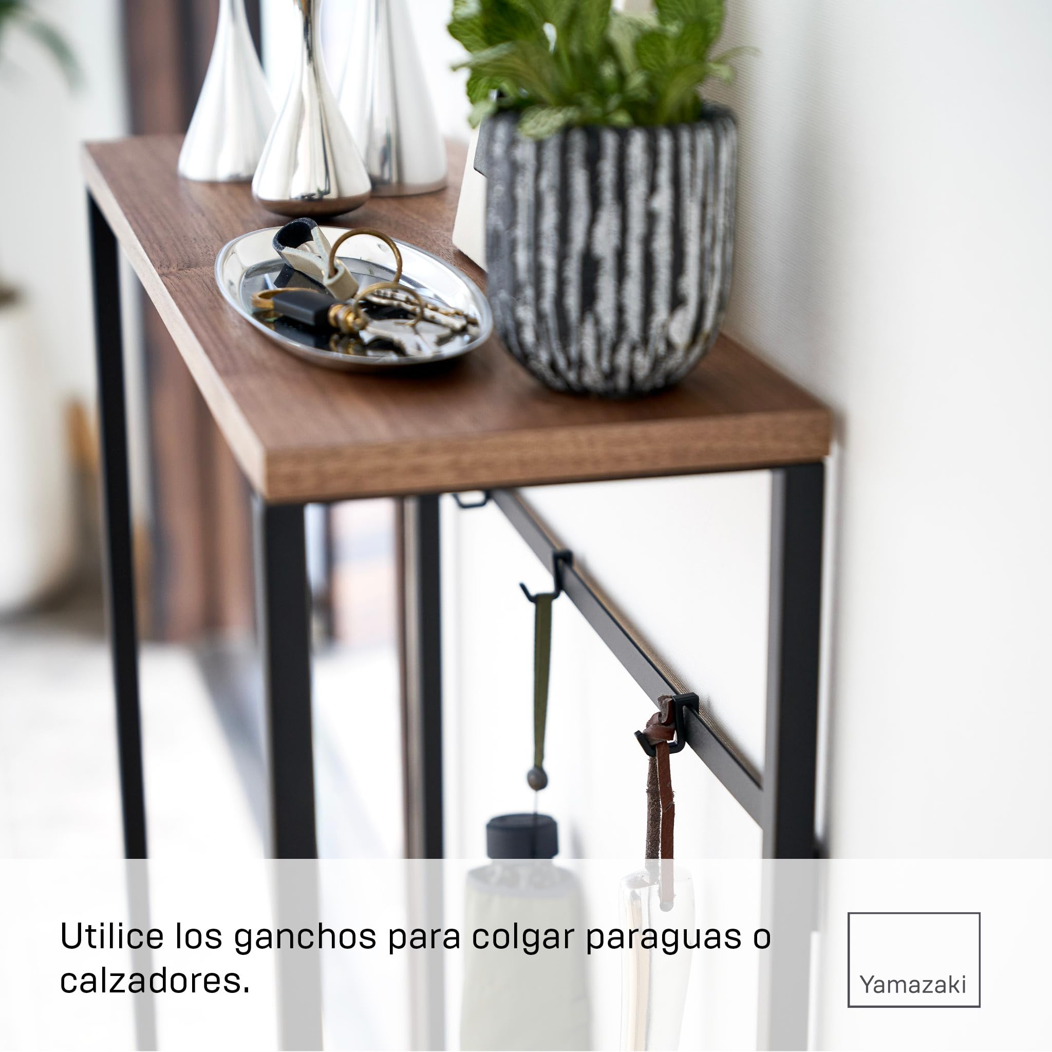 YAMAZAKI 5165 Tower Console Table, Black, Steel/Wood, 60 x 18.5 x 80.5 cm