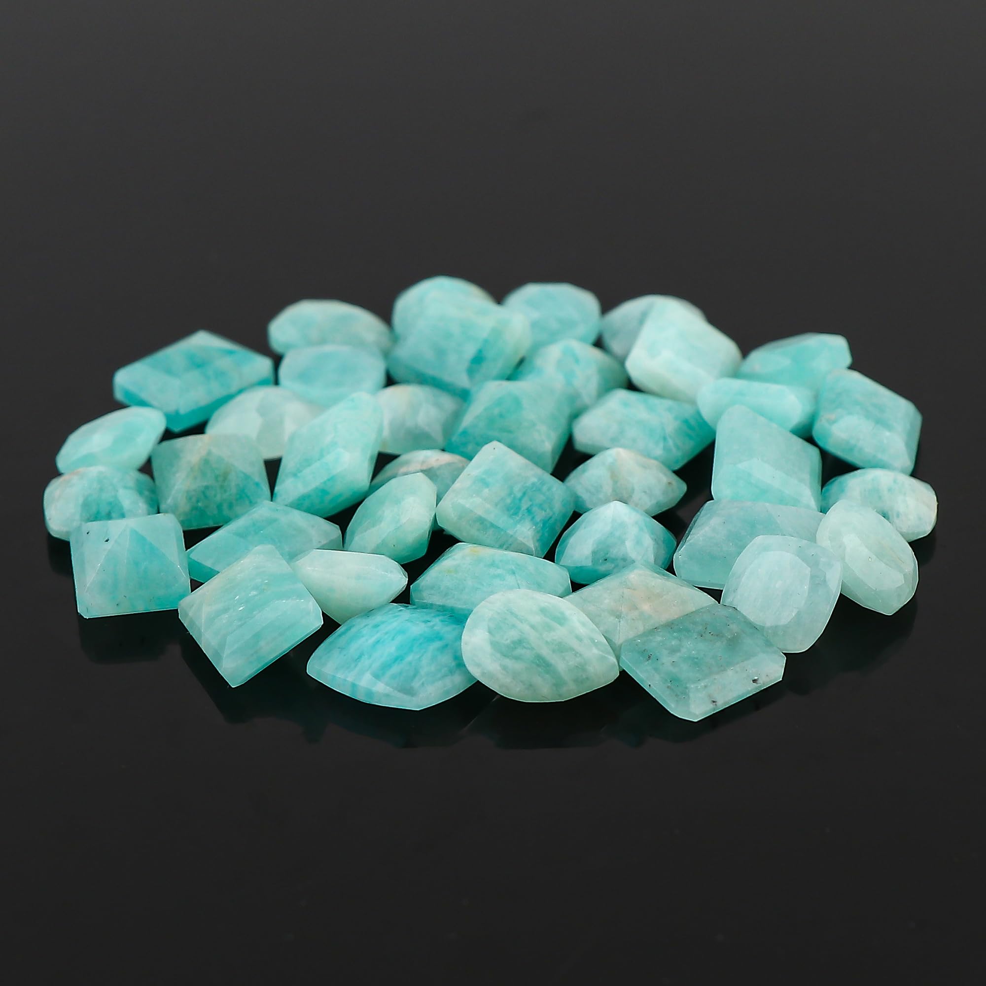 GEMKORA Natural Amazonite Facet Cut Gemstones Wholesale Cabochons for Jewelry Making Mix-Shapes, green, 7-10mm - Image 3