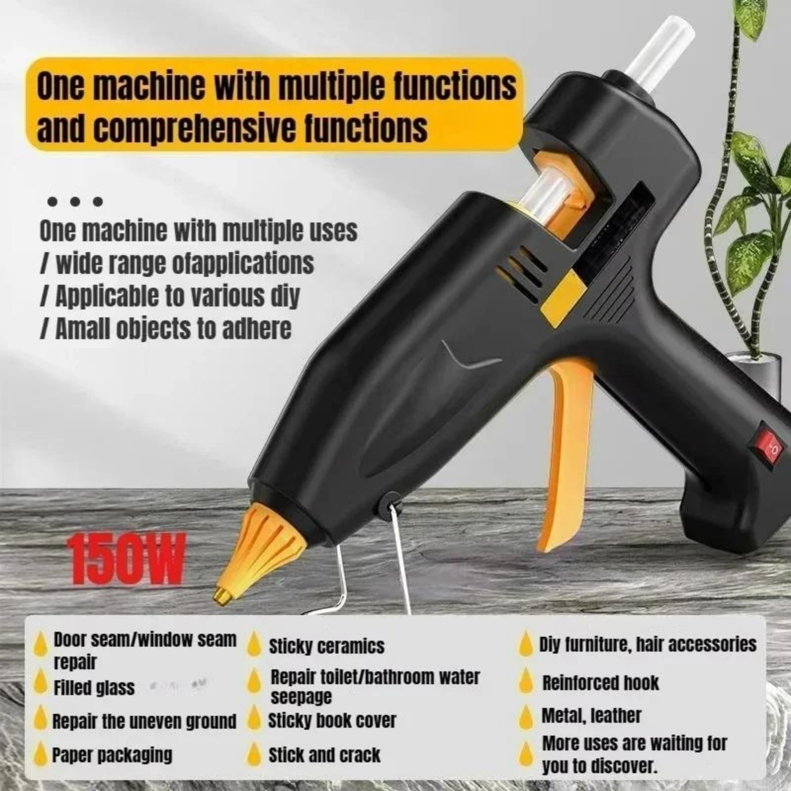 pistola colla caldo, Pistola for colla a caldo in silicone da 150 W, ugello in rame, riscaldamento rapido, fai da te, artigianato e strumenti di riparazione fatti a mano