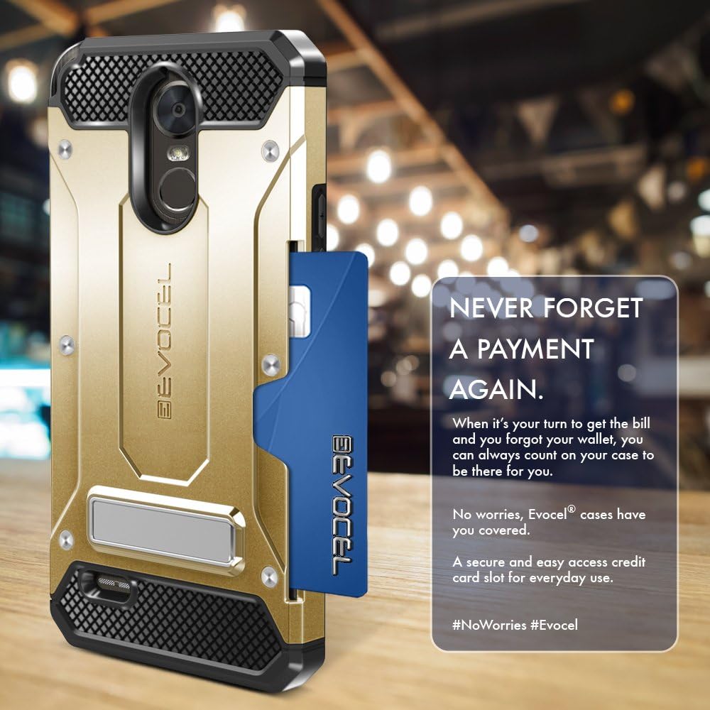 Evocel Explorer Series Pro Cell Phone Case Compatible with LG G Stylo 3 (2017 Release) Featuring Card Slot and Kickstand, Gold