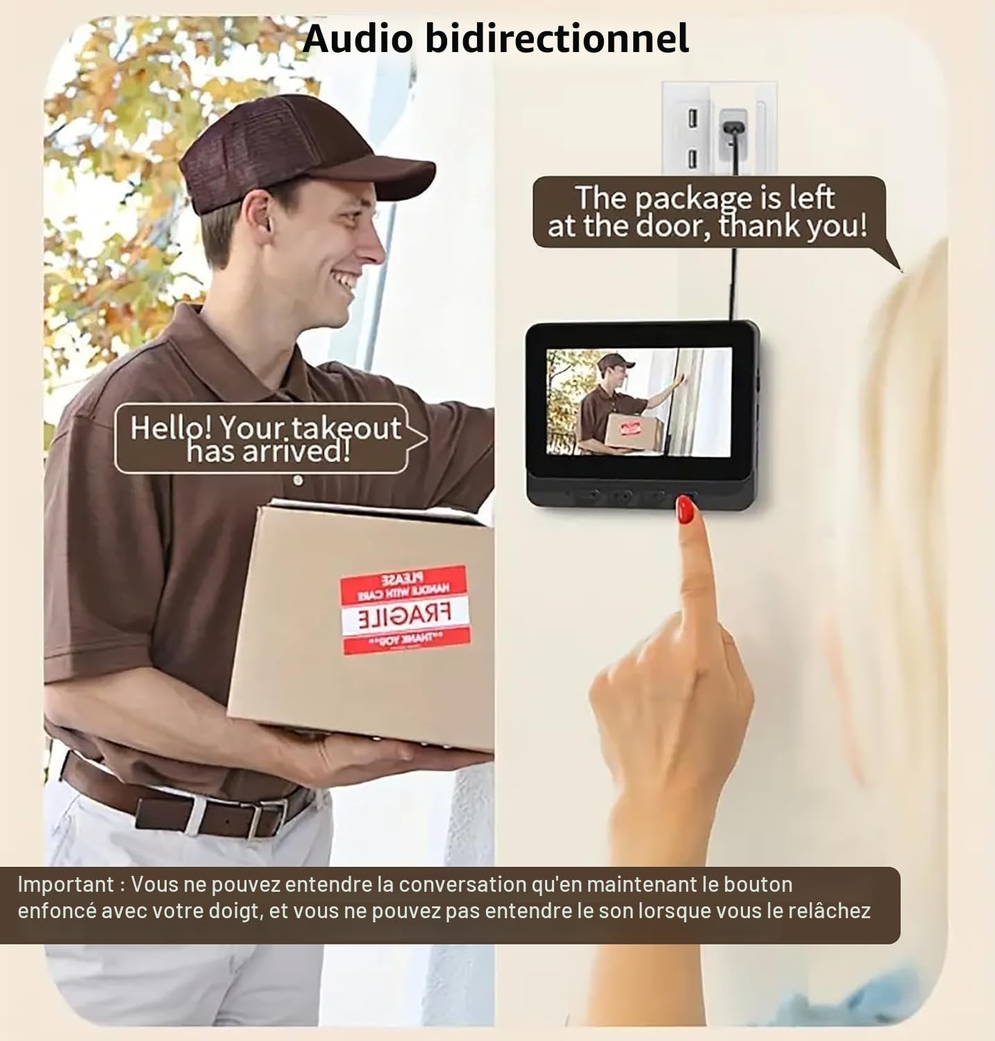 Sonnette Sans Fil Exterieur Etanche avec écran IPS 4.3 Sonnette Sans Fil Avec Camera 1080P Visiophone Sans Fil Sonnette Conversation Bidirectionnelle Vision Nocturne Infrarouge Facile à Installer 170°