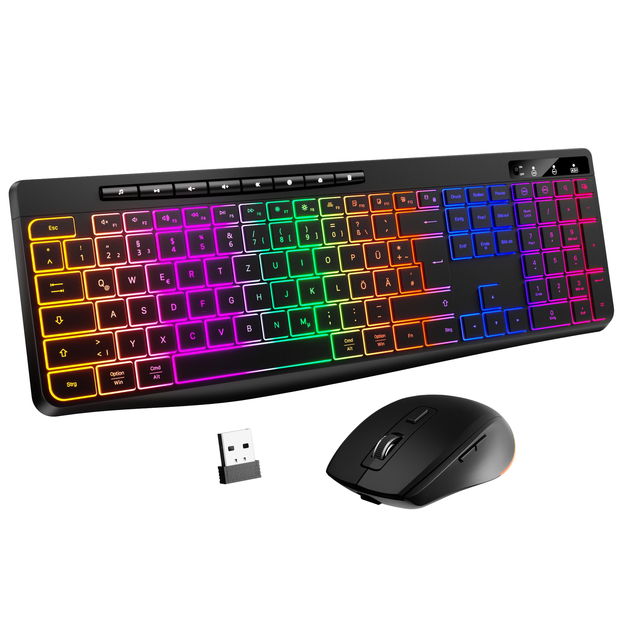 TECURS Tastatur Maus Set Kabellos, Deutsches QWERTZ für Windows & Mac