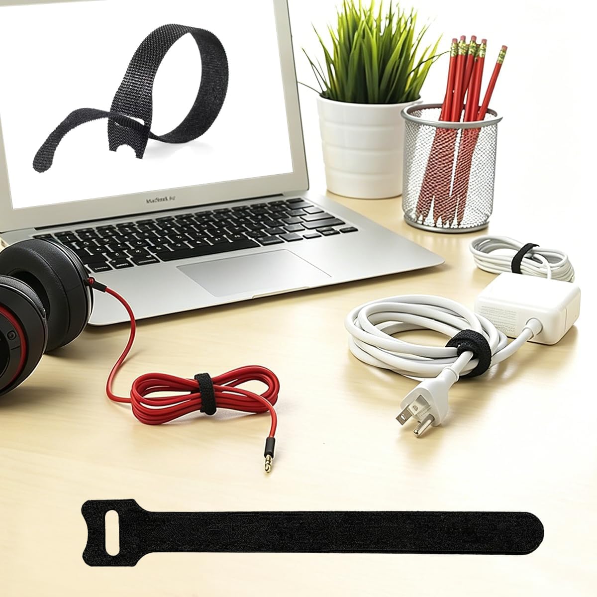 10 Pack Reusable Cable Ties, 6 Inch, Cord & Cable Management Straps for Electronics, Desk, Home Office & Workstations, Black