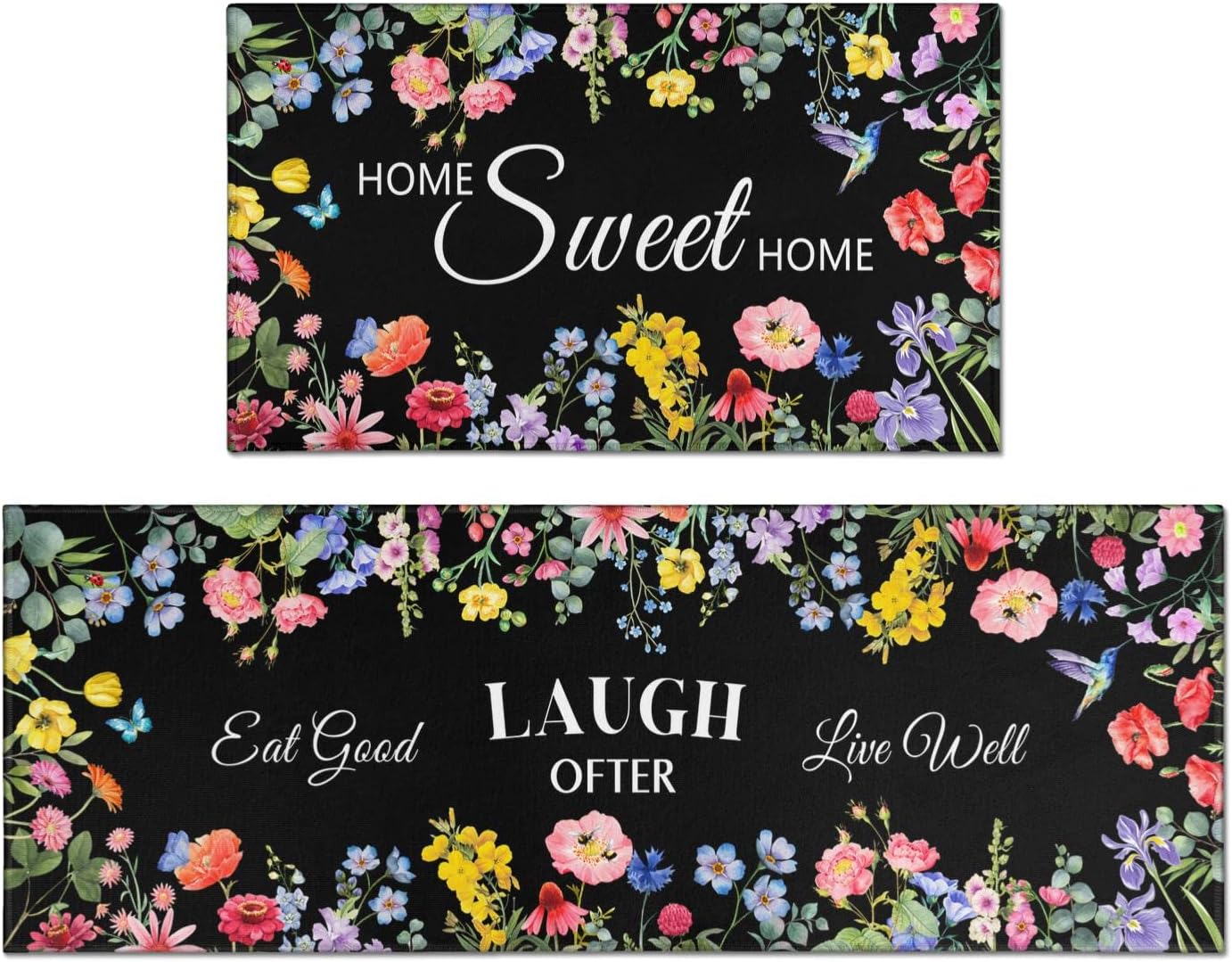 Sianseir Botanical Flower Kitchen Decor Rugs Set of 2, Non