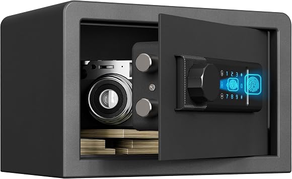 RPNB Fingerprint Safe Box,Small Home Safe,Biometric Mini Safes,0.3 CuFt | Lock Box, Personal Safes for Home,Emergency Type-C Port,Home,Hotel,Documents Safe,Jewelry,Money