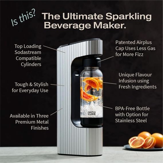 Twenty39 qarbo LUXE Premium Metal Sparkling Water & Beverage Manufacturer Gen2 AirPlus with Cap Tuscan Gold Enhanced Carbonation and Flavor Infusion