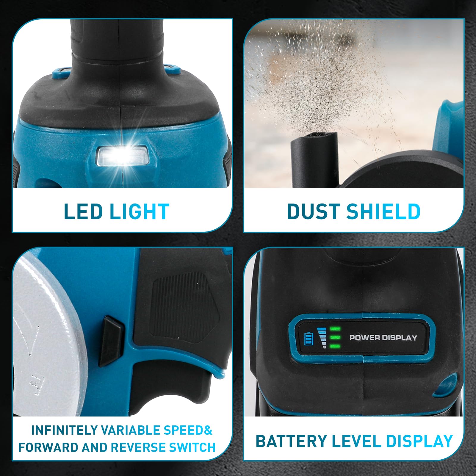 WingFly Makita Professionele 18 V accu-haakse slijper, 125 mm, borstelloze motor, schijfbescherming, voor het verwijderen van verf en mortel (zonder batterij