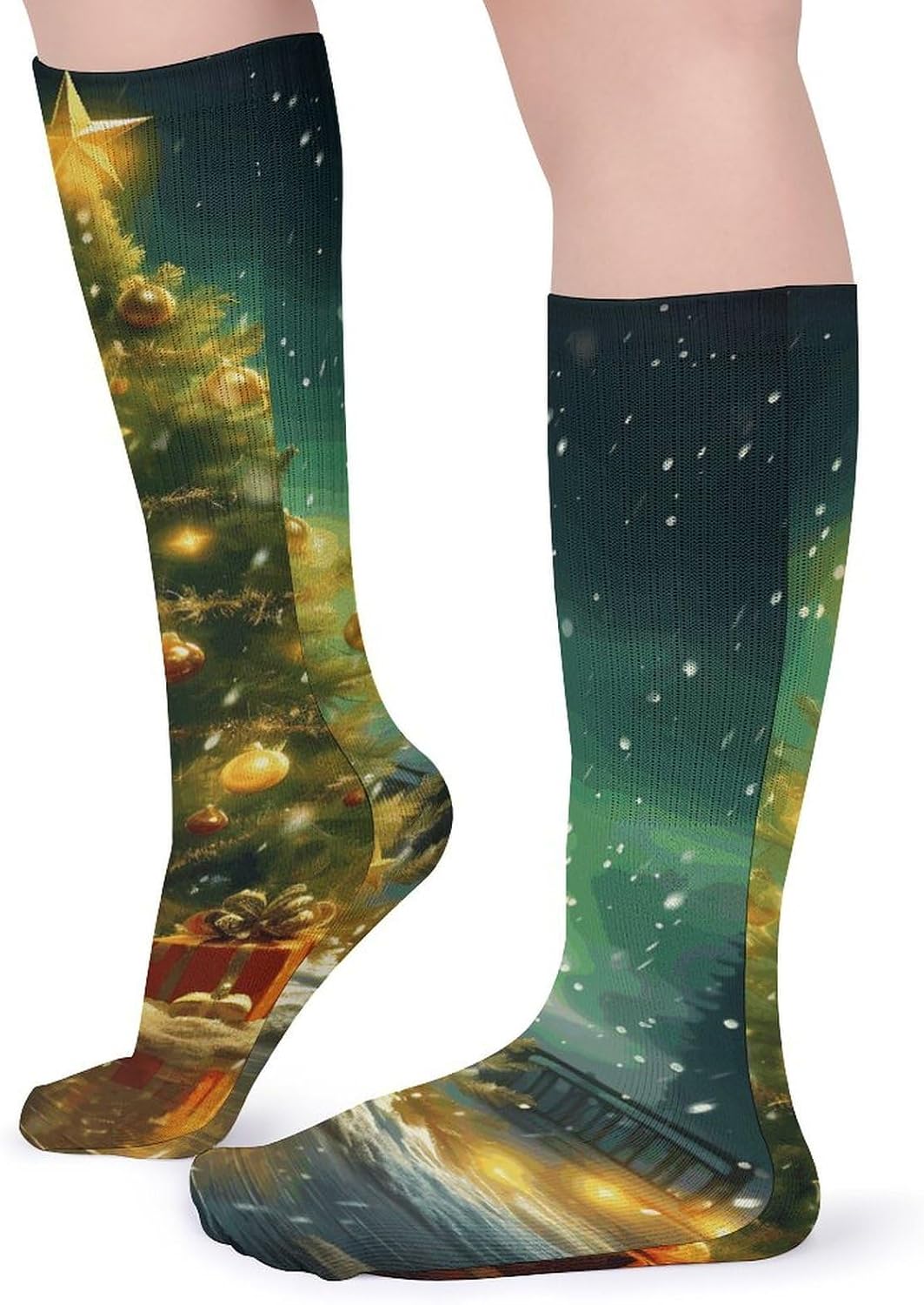 Breathable Crew Sock, Moisture Wicking, Athletic Calf Socks, Cozy | Christmas Trees Compression Socks for Women Men, Lightweight High Work Socks for Business, Casual