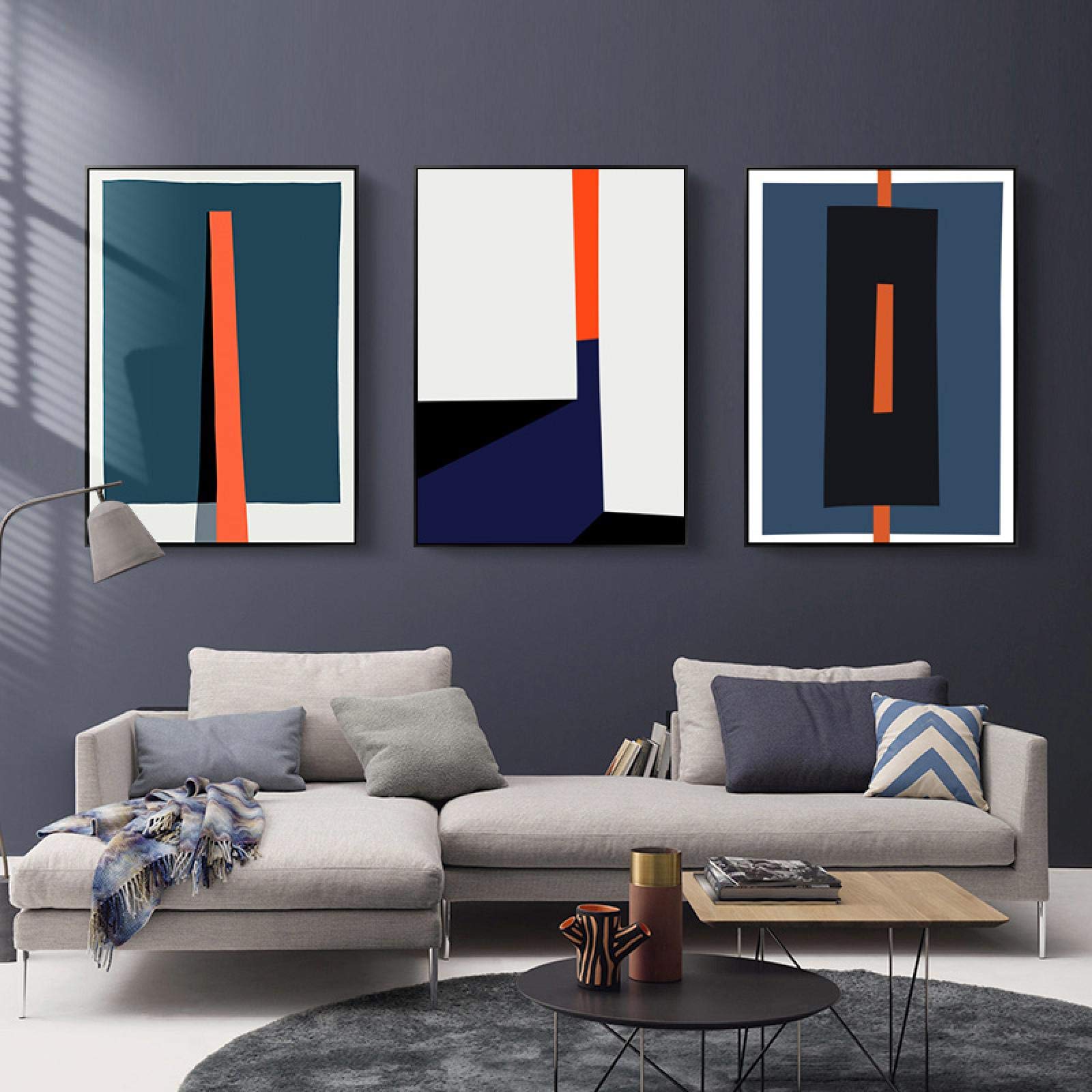 Affiche Moderne Abstrait Décoration Salon Grand Format Triptyque Géométr - 8