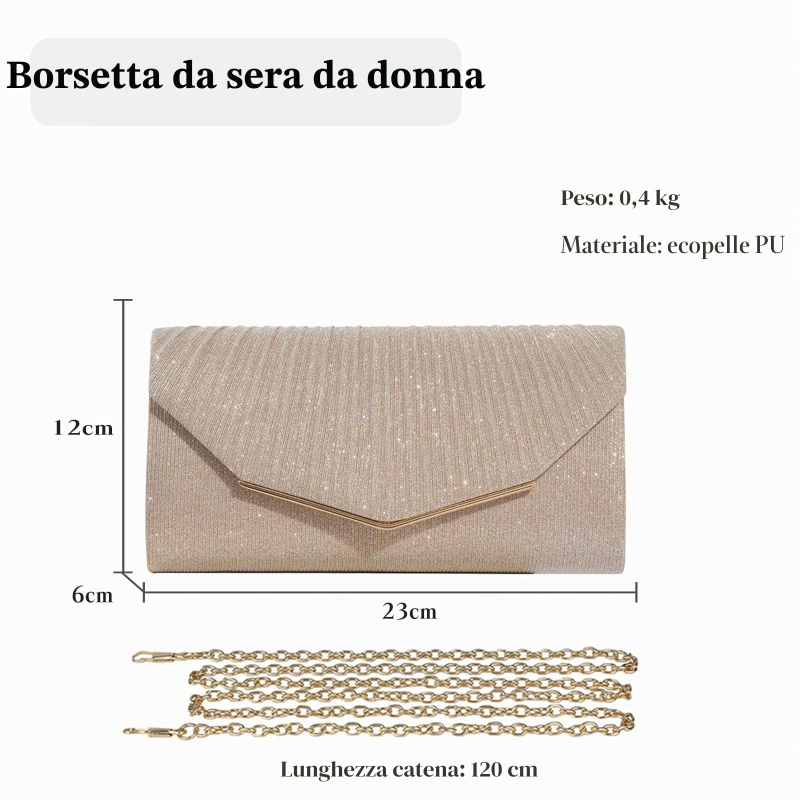 Borsetta da Sera Donna Clutch Bag con Paillettes Borsa Sposa Pochette Piccolo con Catena Bling Borsa a Spalla Borsa a Tracolla Elegante Borse Messenger per Ballo Cocktail Festa Champagne