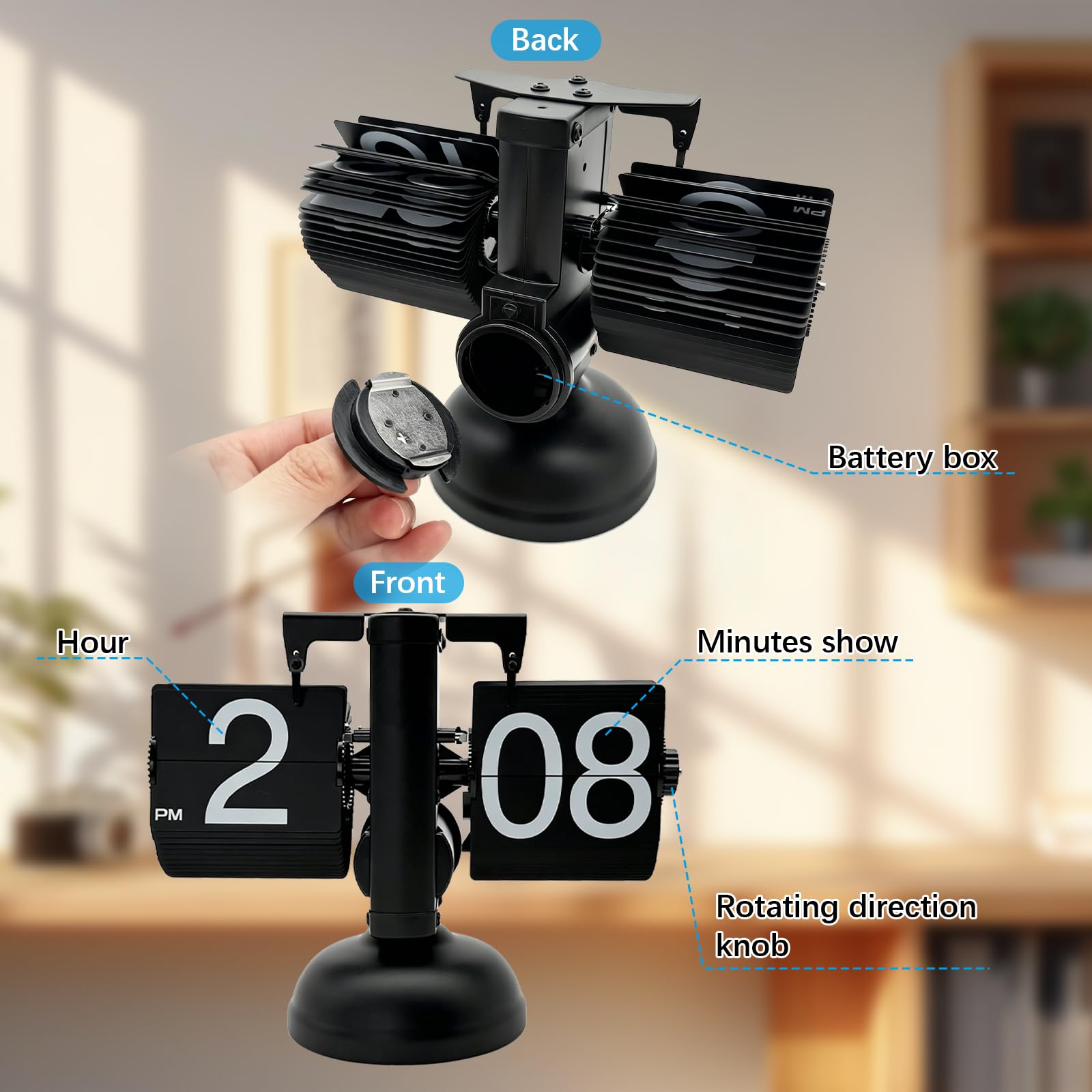 Flip Schreibtischuhr, Retro-Flip-Uhr Digitale Klappuhr (Schwarz) | Automatischer Klappmechanismus, Großes Zifferblatt gut lesbar, Batteriebetrieben (nicht inkl.), für Büro und Wohnzimme