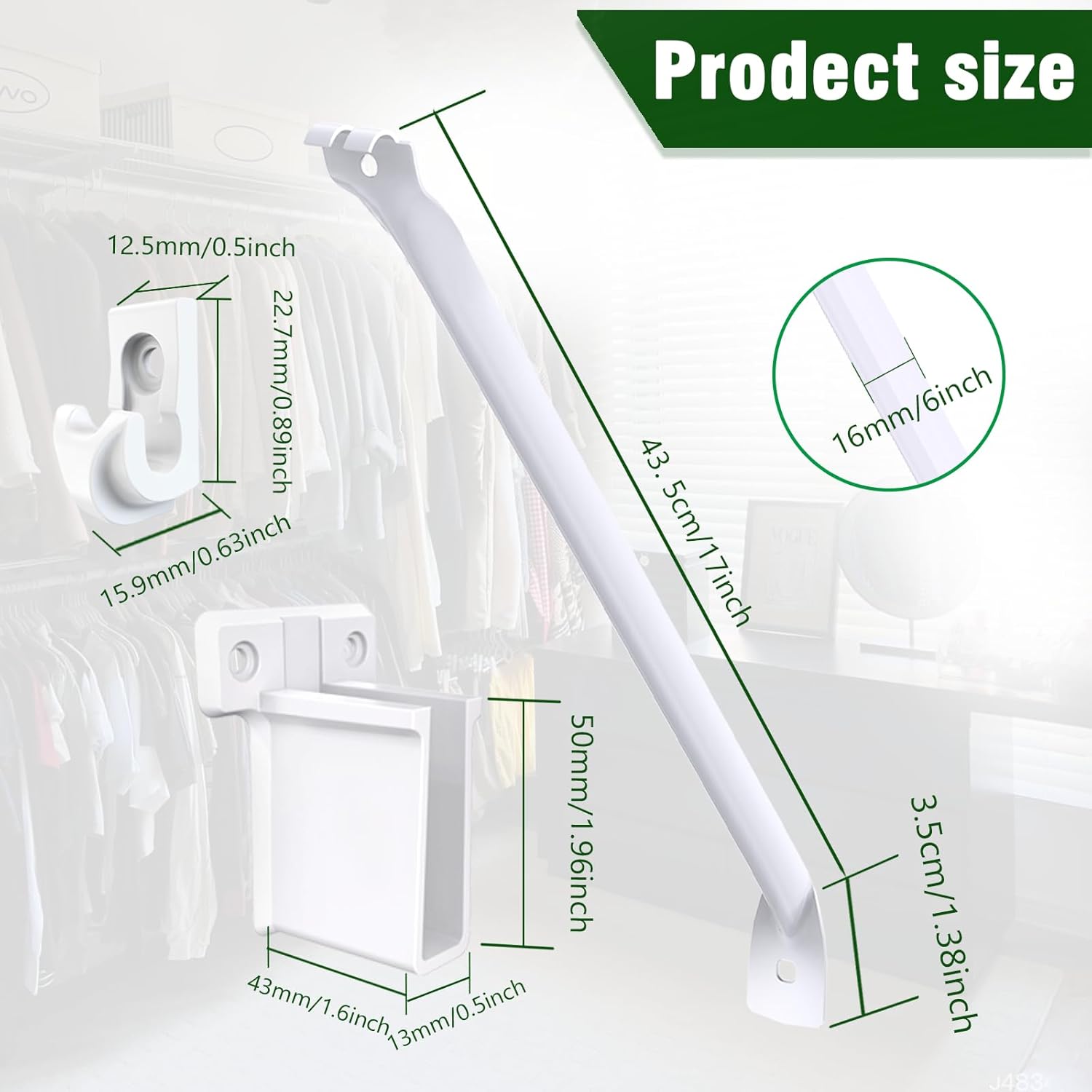 8 Pcs 12 Inch Wire Shelf Brackets, Metal Support Brackets with 10 Wire Shelf Clips and 4 End Brackets, Wire Closet Support Shelving for Closet Shelves Racks and Wardrobe