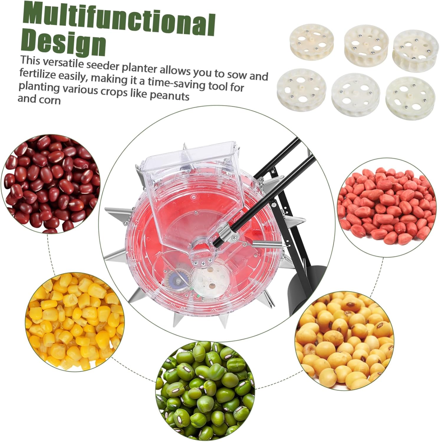 Multifunctional design of the seeder with various seed types and interchangeable sowing wheels