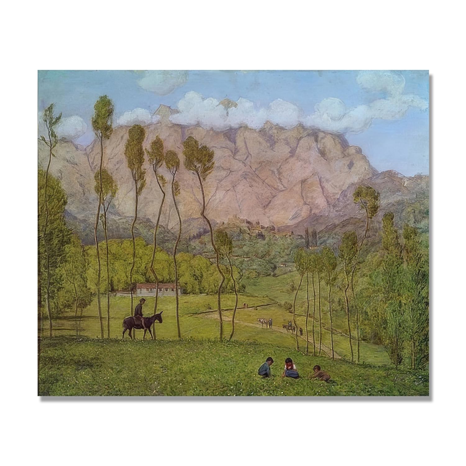 NHLDZYH Hans Thoma Style Canvas Wall Art - (Landschaft Bei Carrara Um), German Romantic Realism Painting with Symbolic Nature, Rustic Country Home Decor. 50x60cm-19.6x23.6in. Only Canvas