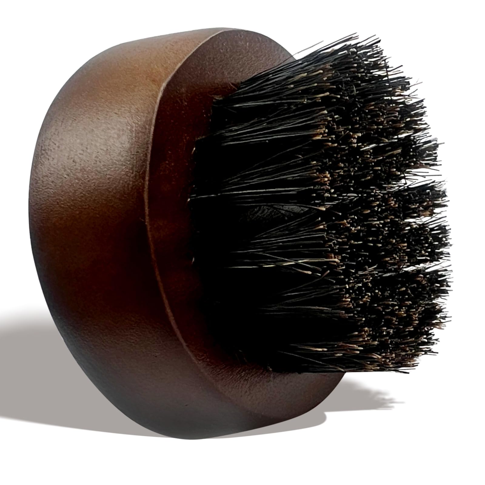 Cepillo para barba para hombre, mango redondo pequeño de madera, cerdas de jabalí sofisticadas