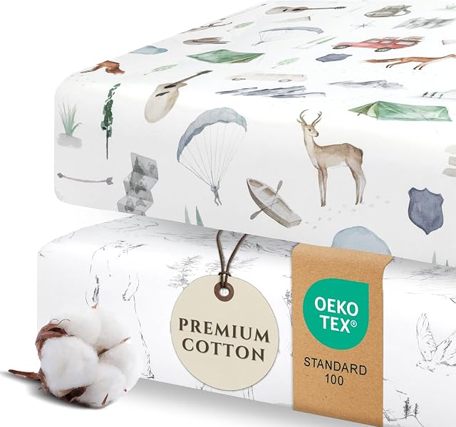 Pobibaby - 2 Pack de feuilles de bébé fille ajustées Premium pour matelas de crèche standard - Mélange de coton ultra-soft, sans danger et snoug, et feuille de berceau floral élégant (explorer)