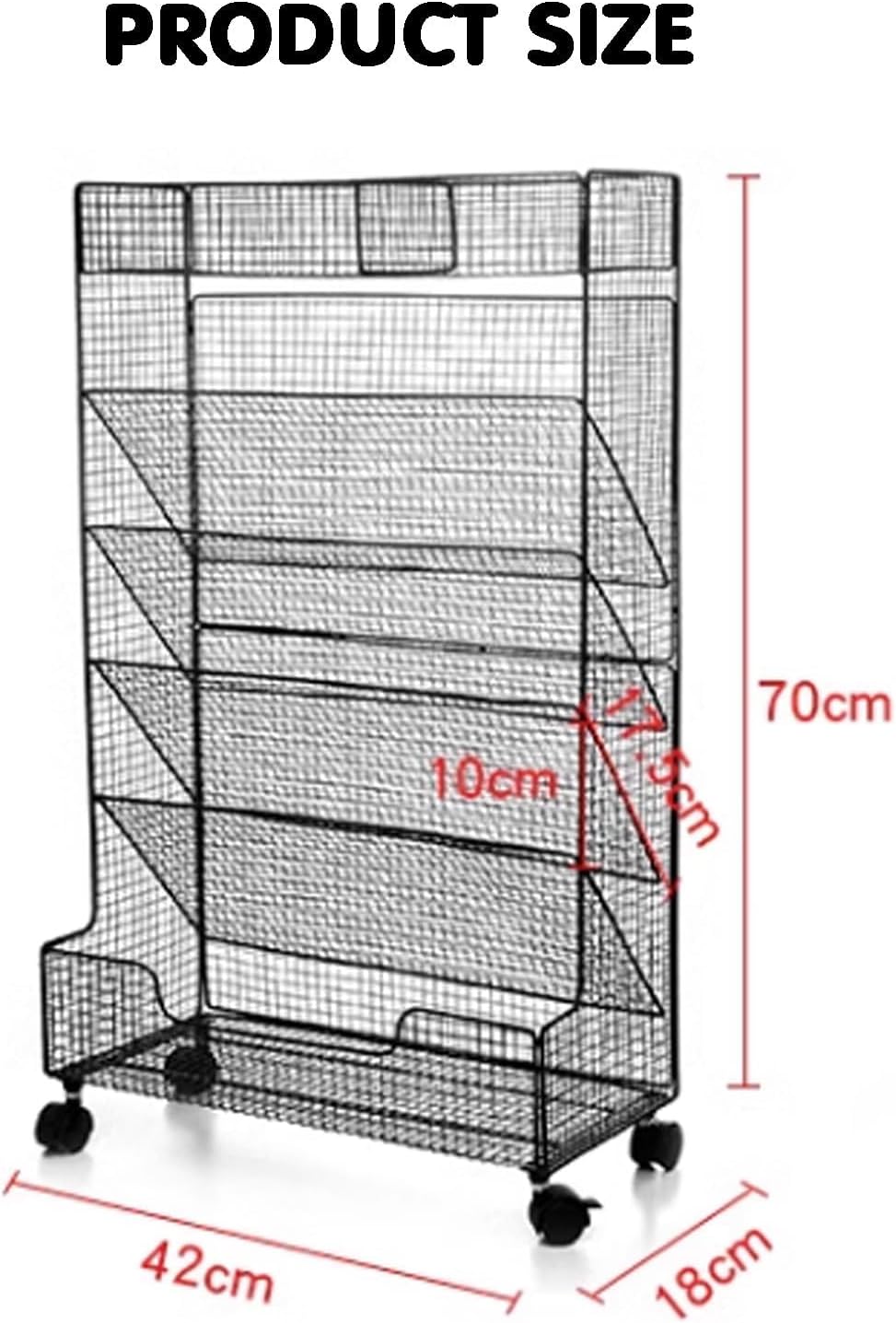 Book cart5 Tier Rolling Utility cart Mobile Bookshelf Metal Big Capacity Movable Bookshelf Angled for Offices, Classroom,Library, Living Room,Black