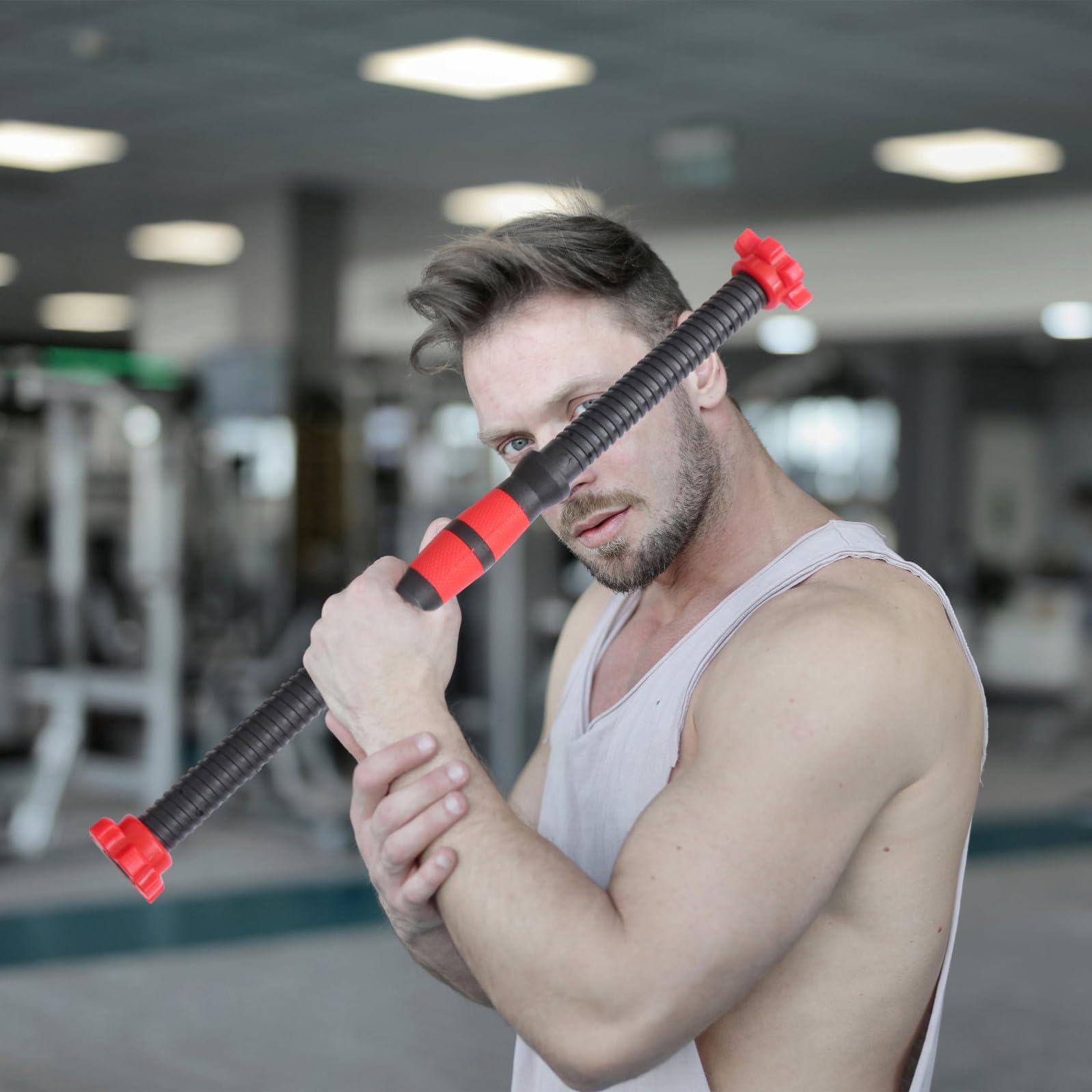 Ciieeo Barra Manubri da 50 CM in e Plastica, Set 2 Collari Spinlock, Adatta per Allenamento Addominali e Schiena in Palestra, Colore Casuale