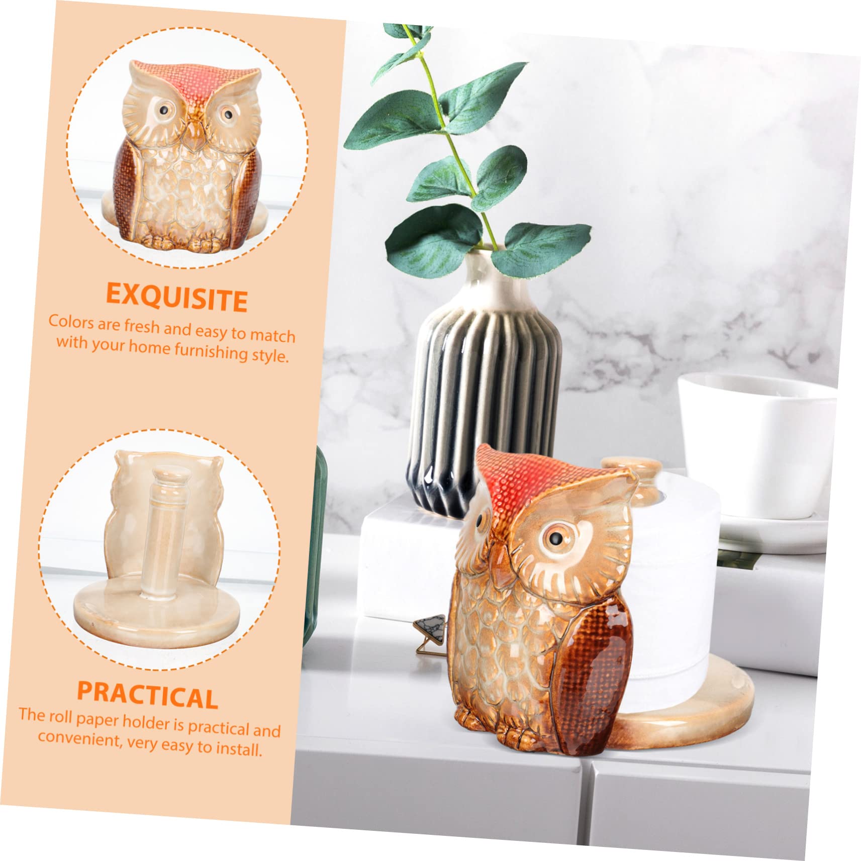 OSALADI Portarotolo in Ceramica a Forma di Gufo Rosso, Organizer Pratico e Creativo per Carta da Cucina, Antigoccia e Decorazione Semplice per Tavolo e Scrivania