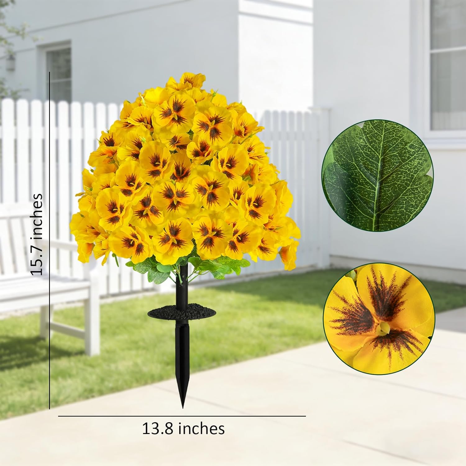 Artificial Boxwood Topiary Ball Trees with Ground Spike for Outdoors, 15" Realistic Faux Plants with Pansies, UV Resistant Artificial Fake Bushes Shrubs for Home Garden Yard Porch Decor (1PC Yellow)