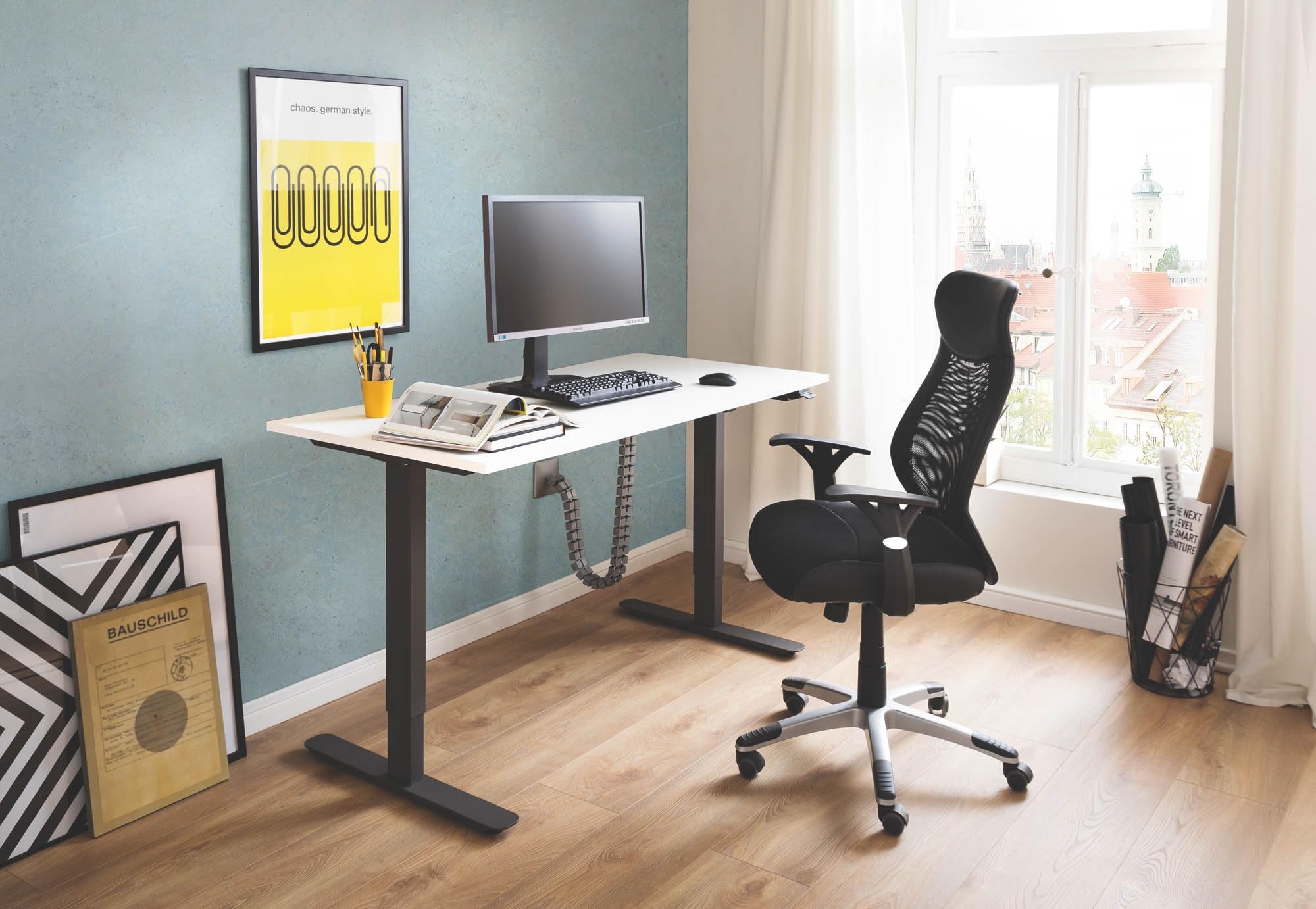 möbelando Chefsessel Niko von Duo Collection – Ergonomischer Bürostuhl mit Federkern, Netzrücken & Höhenverstellung für Home-Office – Schwarz, belastbar bis 100 kg