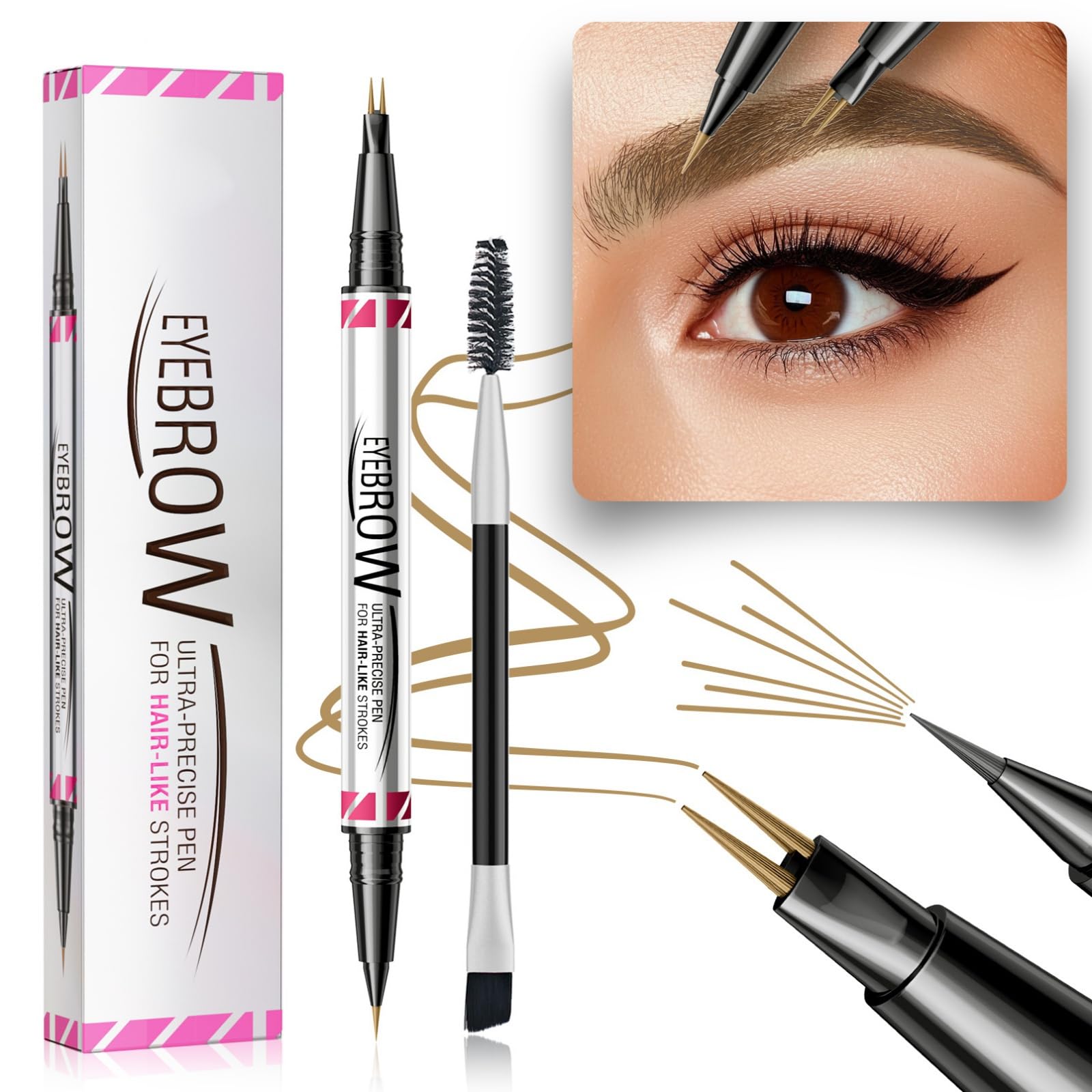 Weixinbuy Microblading Eyebrow Pen Long-lasting, 4D Waterproof Eyebrow Pencil 2-in-1 - Image 3