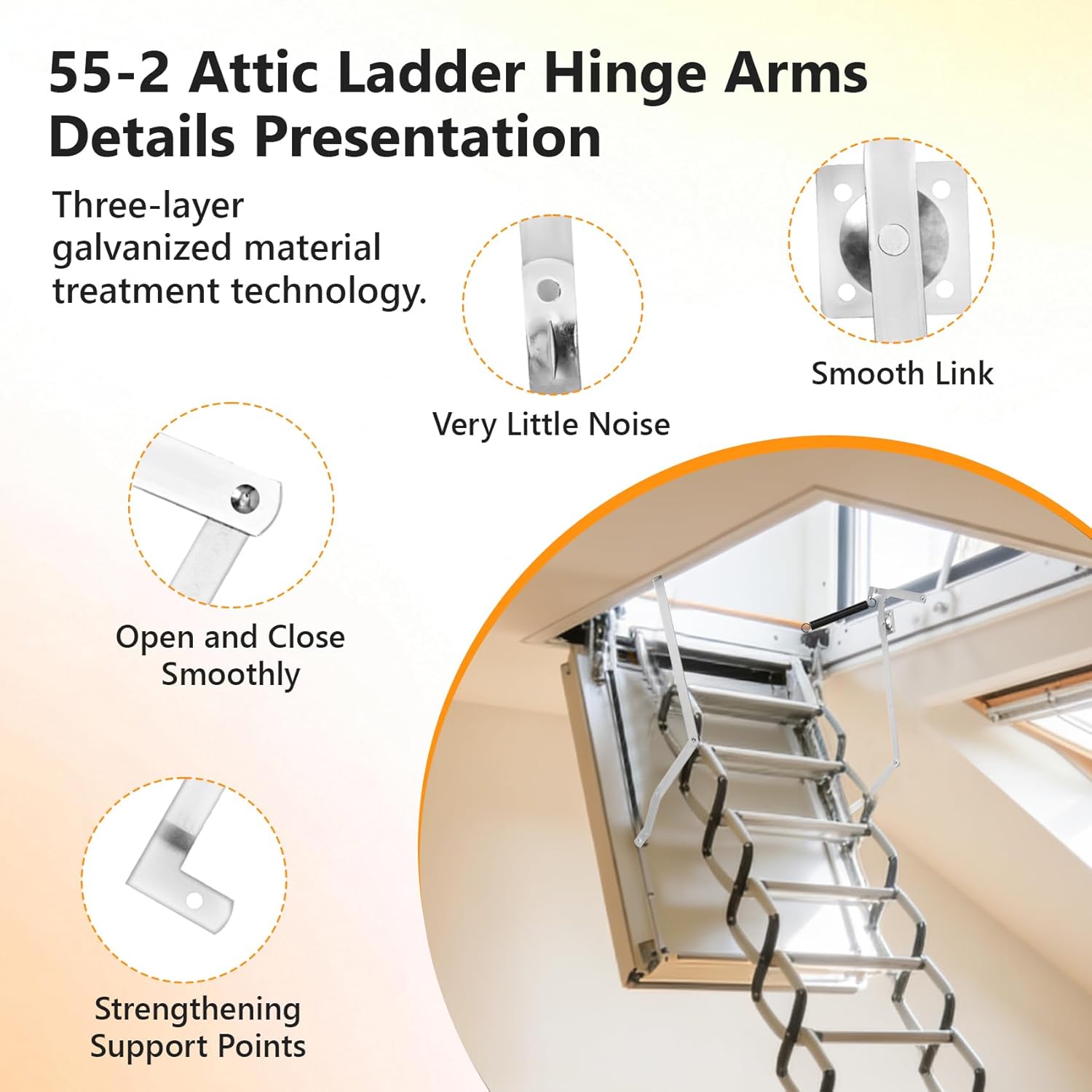 55-2 Attic Ladder Hinge Arms with Springs, Suitable for Werner Attic Ladders Manufactured After 2010, Compatible with Werner Mk5, WU2210, W2208, W2210, Heavy Duty Thick Galvanized Material