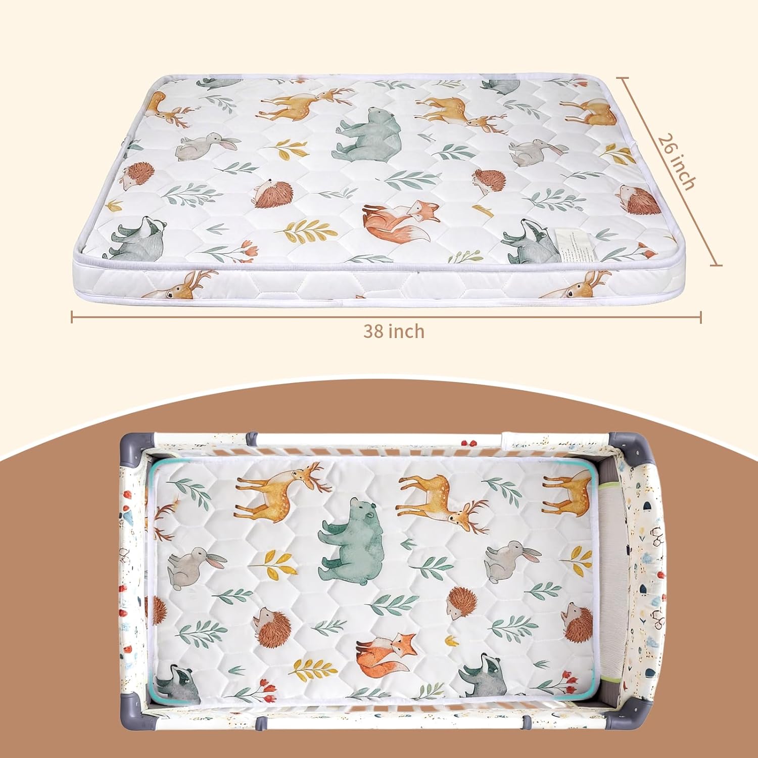 Pack and Play Mattress Pad 38x26x1.5 – Non-Slip Bottom & Breathable Playpen Mattress for Baby, Firm Foam Pack n Play Mattress Replacement for Graco/Baby Trend Playard, Soft Portable Mini Crib Mattress