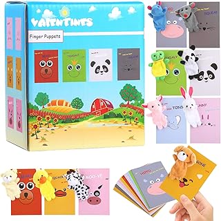 Valentines Day Finger Puppets with Greeting Cards, 20 Pack Plush Animal Puppets Toys for Kids School Gift Exchange by BILLMOSS