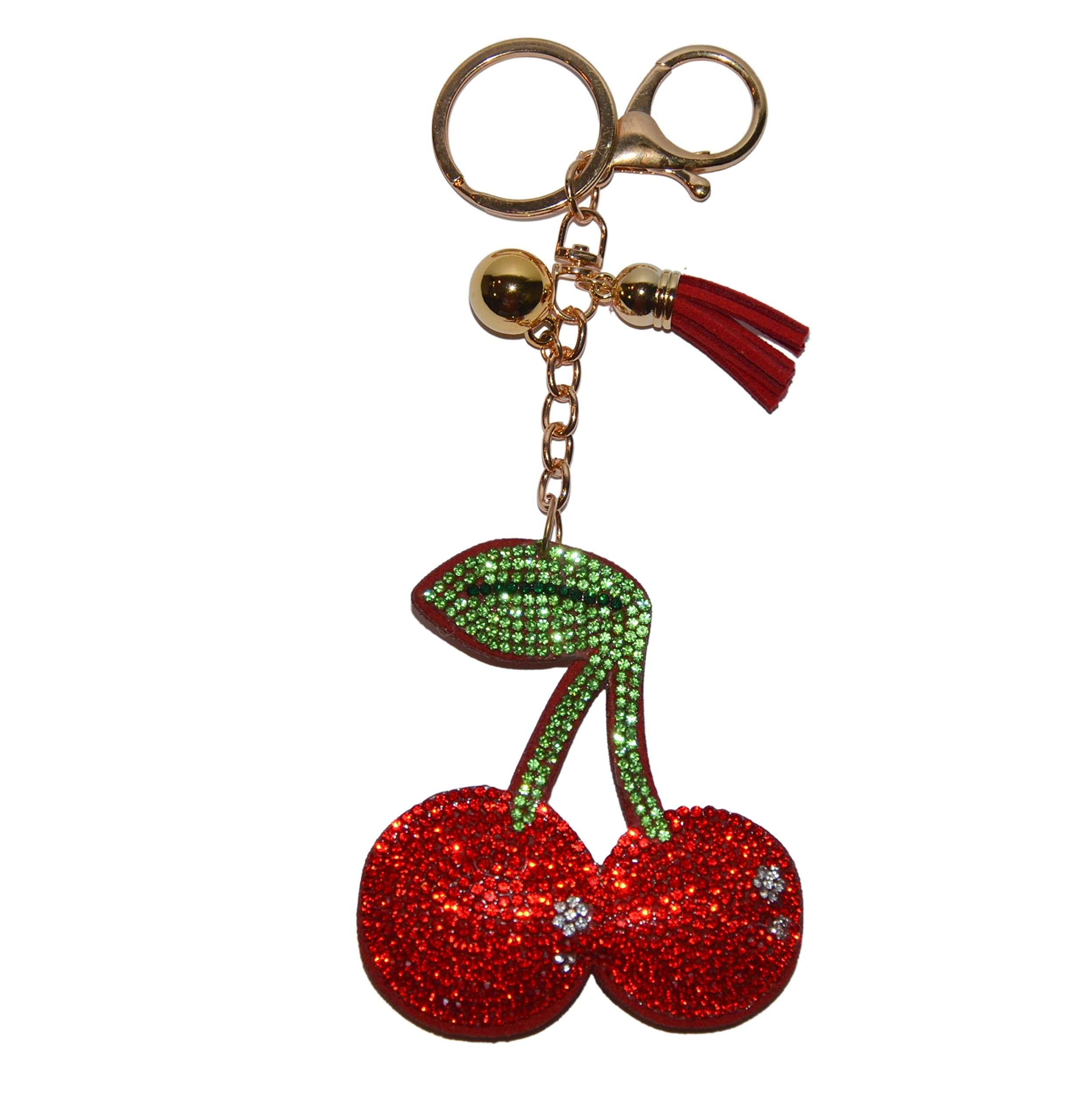Popfizzy Women's Cherry Bling Keychain Accessories For Rhinestone & Cute Purse Charms For Handbags, Compact