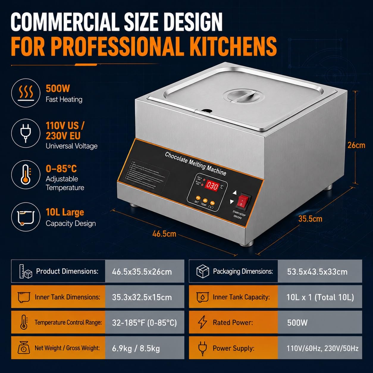 Efficace Trempeuse à Chocolat,500W Puissance-Fondoir à Chocolat Électrique-Chaleur Uniforme,Machine de Fusion Chocolat,Thermostat Digital Pour Kit de Chocolaterie Maison(1Tank)