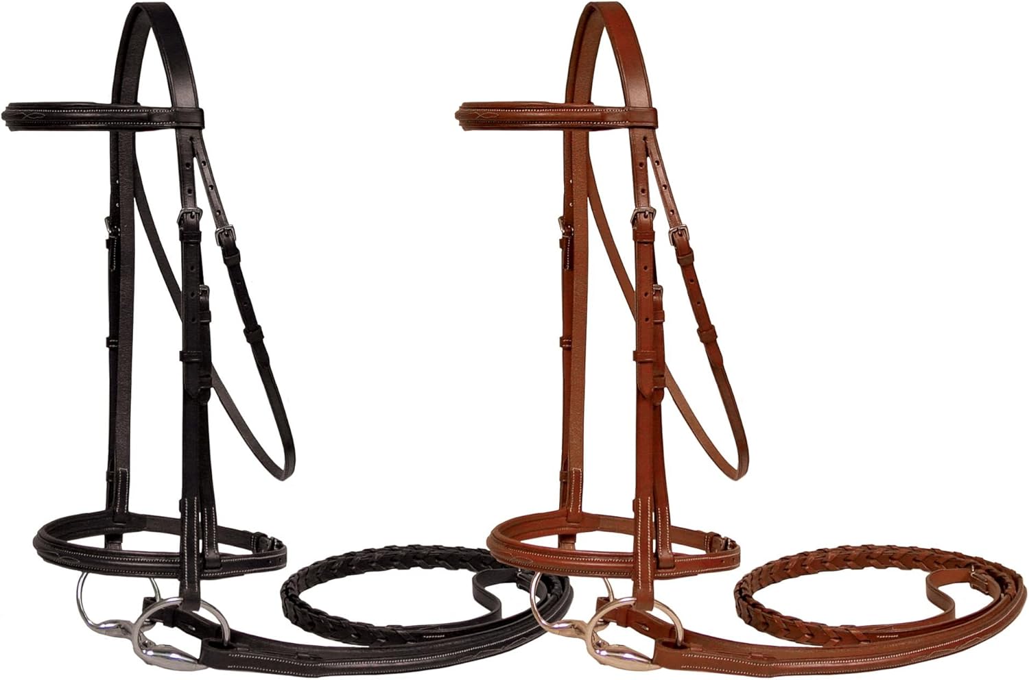 Padded Raised Fancy Stitched Leather English Schooling Bridle with Laced Reins with 1 Year Warranty - Superior Horse Comfort